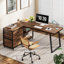 Bureau d'ordinateur en L avec 3 tiroirs et tablettes de rangement, bureau en coin réversible pour bureau personnel-357821470-398606905