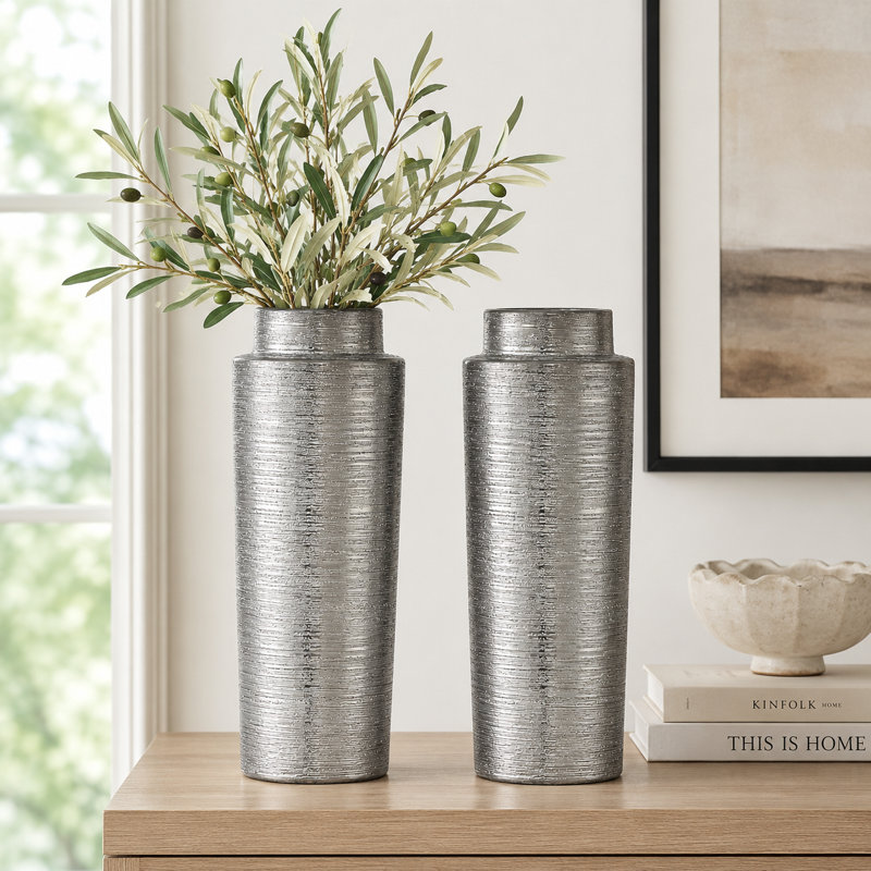 Vase en céramique 12,9 po, Argent argent