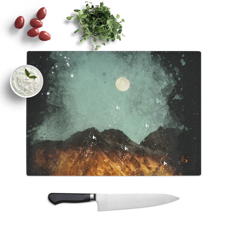 Tempered Glass Moon over the Mountains in Italy Chopping Board, 20 cm x 28.5 cm
