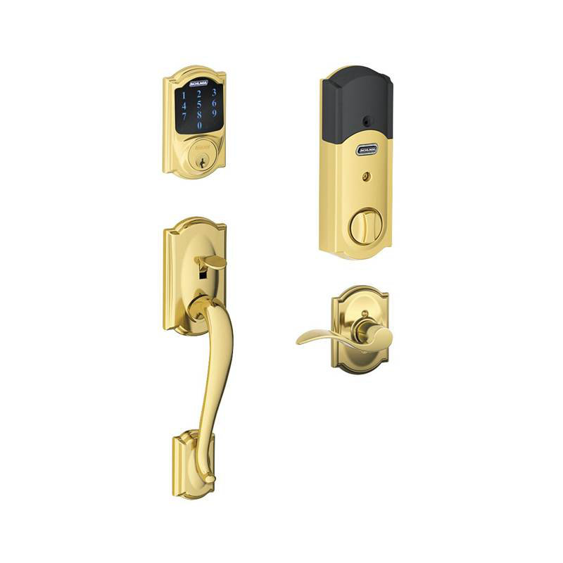 Camelot Handleset with Smart Deadbolt and Accent Door Lever and Rosette, Aged Bronze, Right Hand, Yes