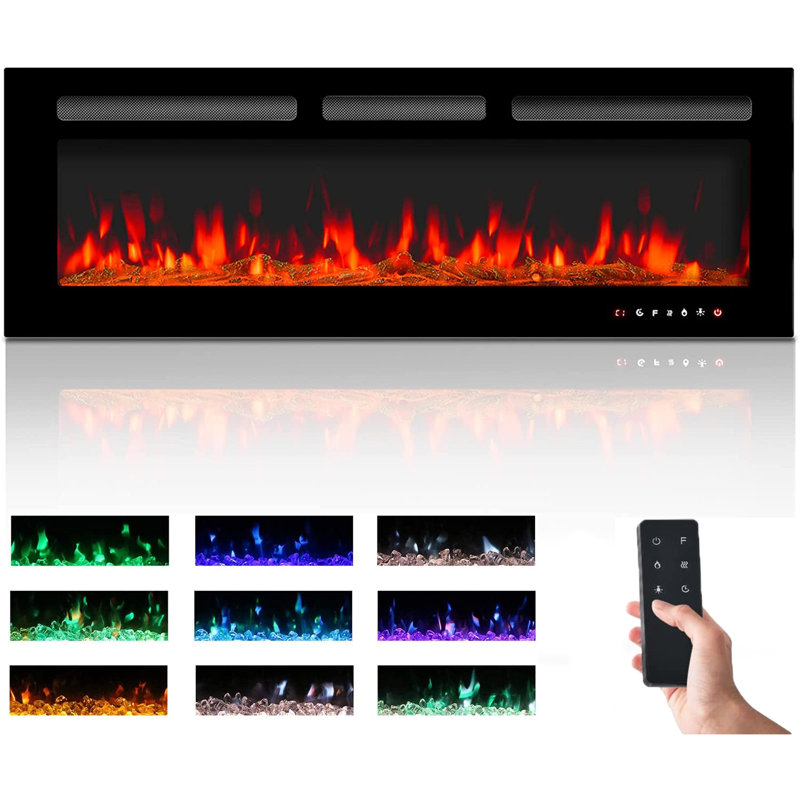 Eul 17 Stories Black Electric Fireplace, 43cm H x 127cm W x 14cm D