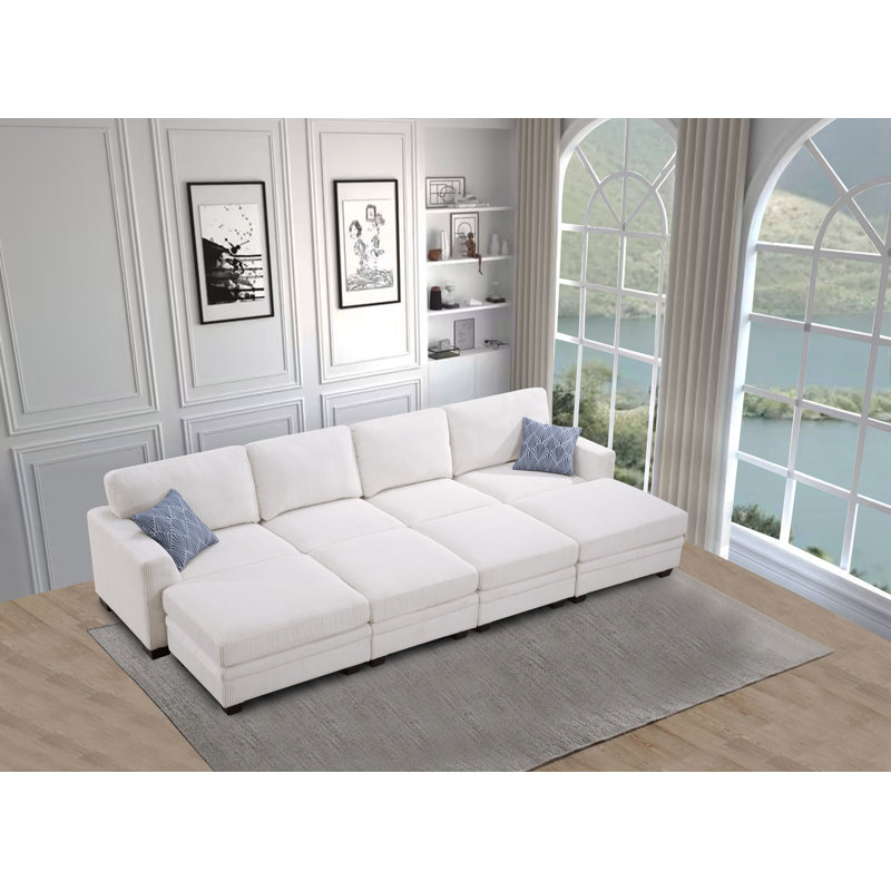 Canapé modulaire en velours côtelé 8 pièces Carmesha, Velours côtelé crème