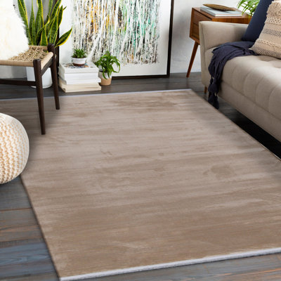 Tapis brun uni en viscose tissé à plat Delphinia