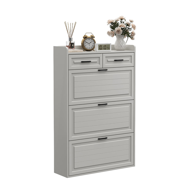 Armoire de rangement pour chaussures, armoire à chaussures pour le vestibule, range-chaussures autoportant étroit avec portes avec 3 tiroirs rabattables et 2 tiroirs
