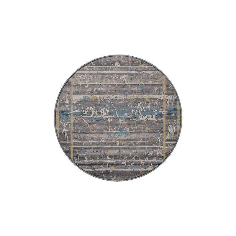 Machine Washable Gray Area Rug, Round 4'