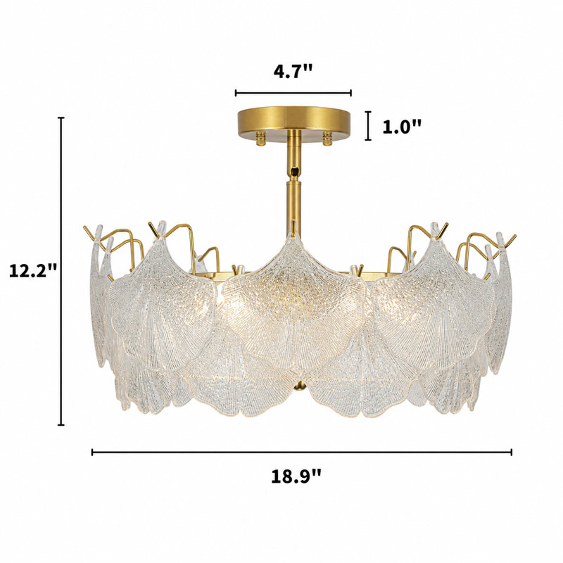 Plafonnier encastré en verre texturé à 3 lumières