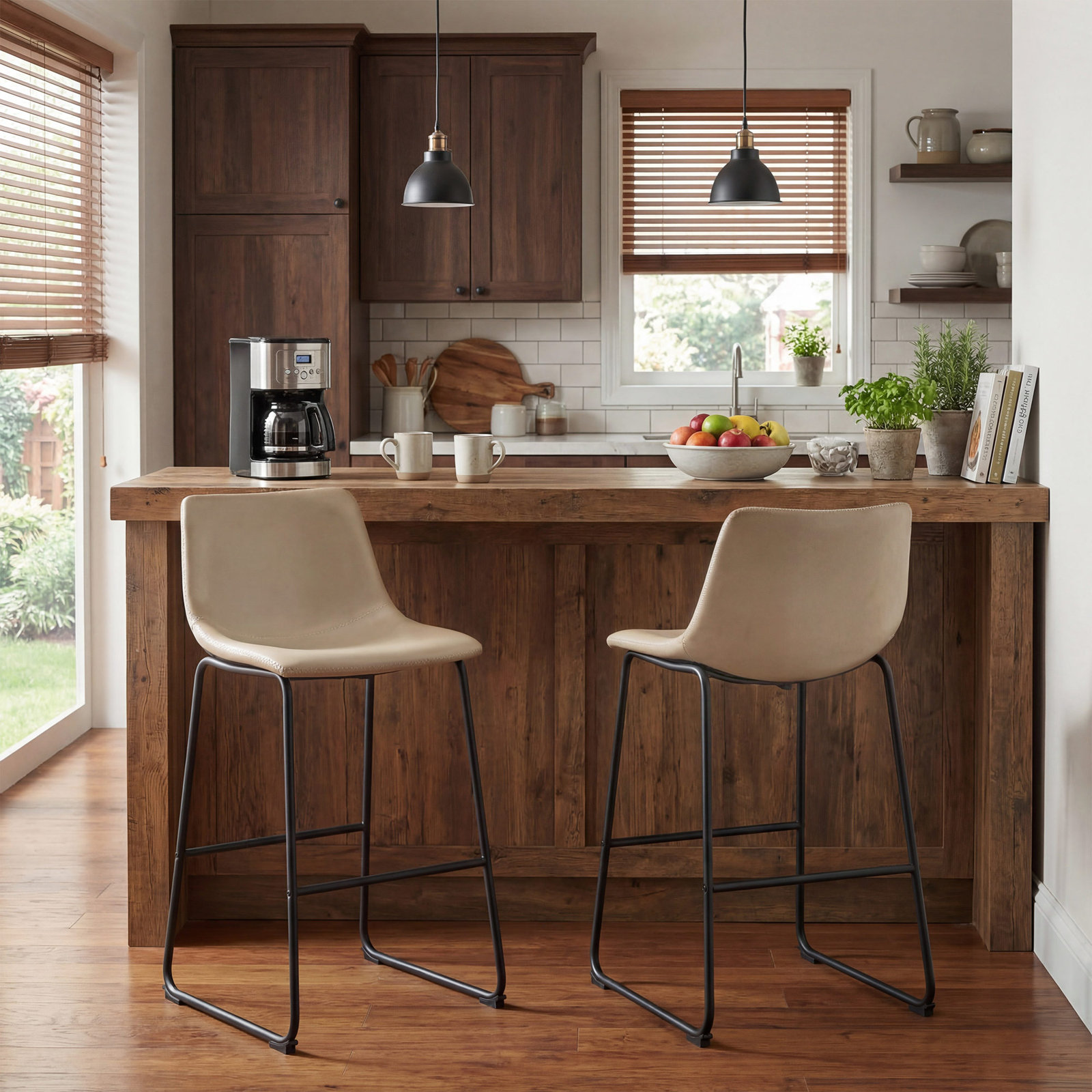 Anke Vegan Leather Armless (Set of 2), Taupe, Bar Stool (29" Seat Height)