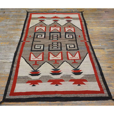 Flat Weave Antique Small Scatter Size Gray Navajo Native American Wool Rug