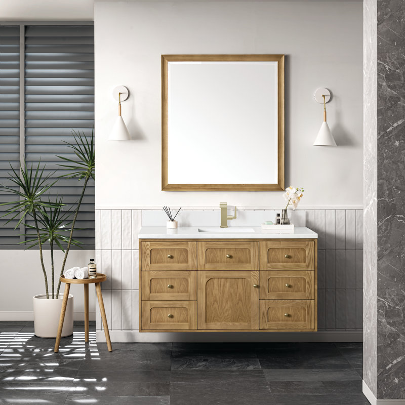 Laurent 48'' W Single Vanity, Single-Hole, White Zeus, Light Natural Oak
