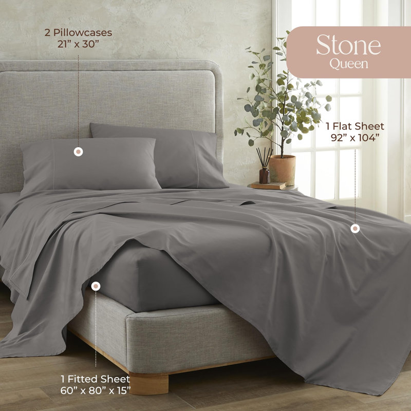 100% Organic Cotton Sheets Queen Size - GOTS Certified Organic Bed Sheets with Deep Pocket Breathable and Cozy Sateen Weave Gets Softer with Each Wash - Luxury 4 Piece Set (Stone, Queen)