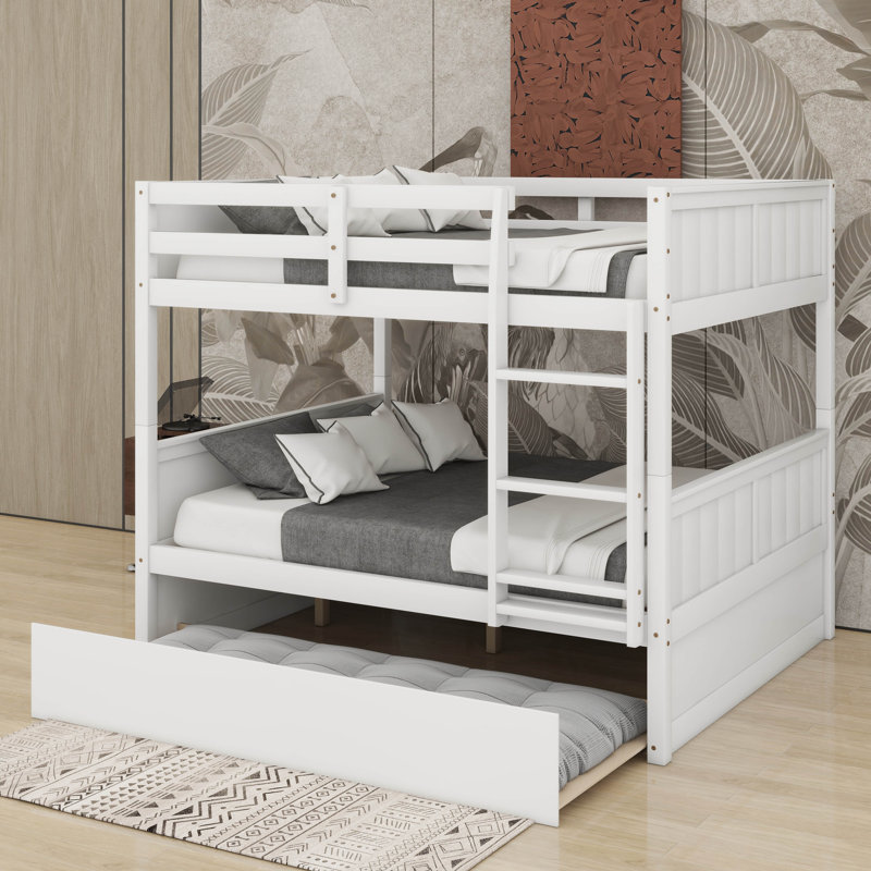 Lit double superposé au dessus d'un lit double avec lit gigogne, Blanc