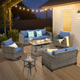 Lovall Premium All-Weather Wicker 7 - Person Patio Conversation Sets with Cushions