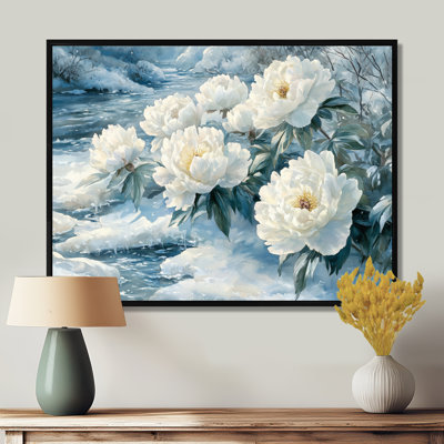 Loftin Winter Pivoines par la glace, rivière couverte II - pivoines, art mural large