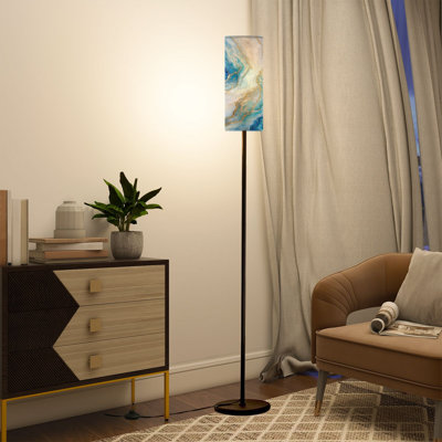  Lampe sur pied de 68,5 po en marbre bleu pastel à intensité variable avec abat-jour en lin et ampoule DEL incluse