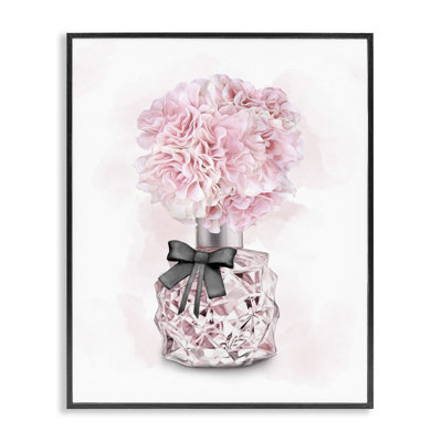 «Pink Flower Perfume Glam», surdimensionné, encadré noir, estampe numérique texturée par Ziwei Li