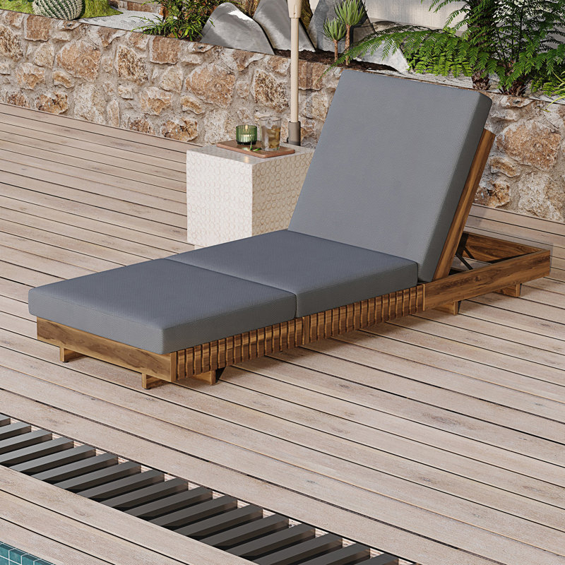 Lounge Chaise With Triple Folds Cushion, Dark Gray
