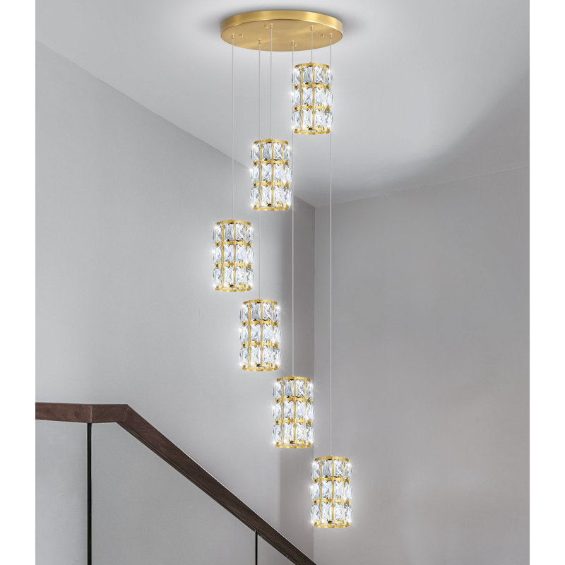 Lustre à intensité variable 6 lumières à DEL moderne en cristal, Doré