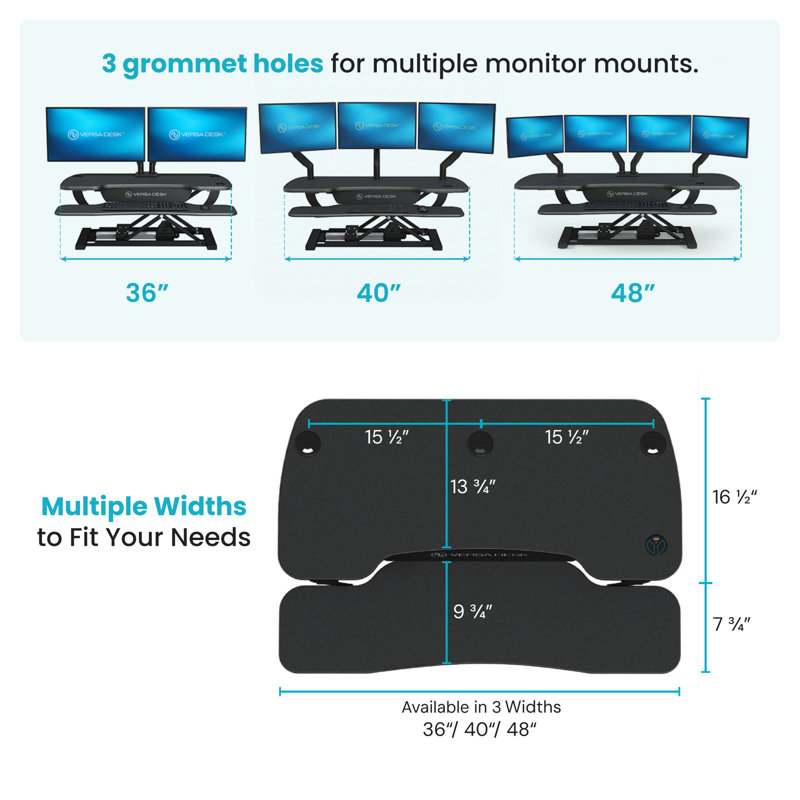 Convertisseur de bureau électrique debout 36 po avec bouton-poussoir VersaDesk PowerPro, Noir / Noir