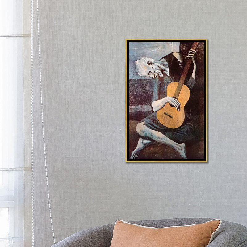 «The Old Guitarist» par Pablo Picasso, reproduction d'art sur toile tendue, H 26 po x l 18 po x p 1,5 po, Toile avec cadre or
