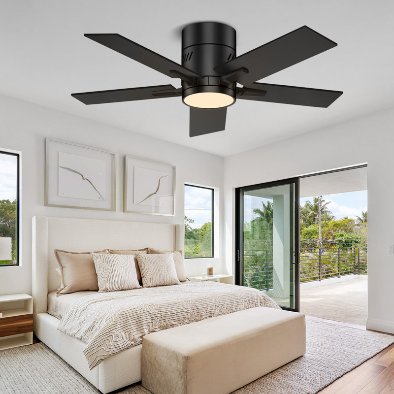 Ventilateur de plafond noir / noyer de 42 po avec lumière DEL et télécommande Ludgerus