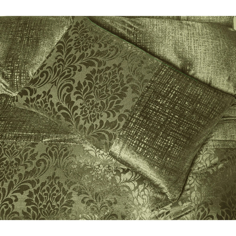 SHAZ HOME Microfiber and Velvet Floral and Damask Duvet Cover with Pillowcases, King Duvet Cover + 2 Standard Pillowcases
