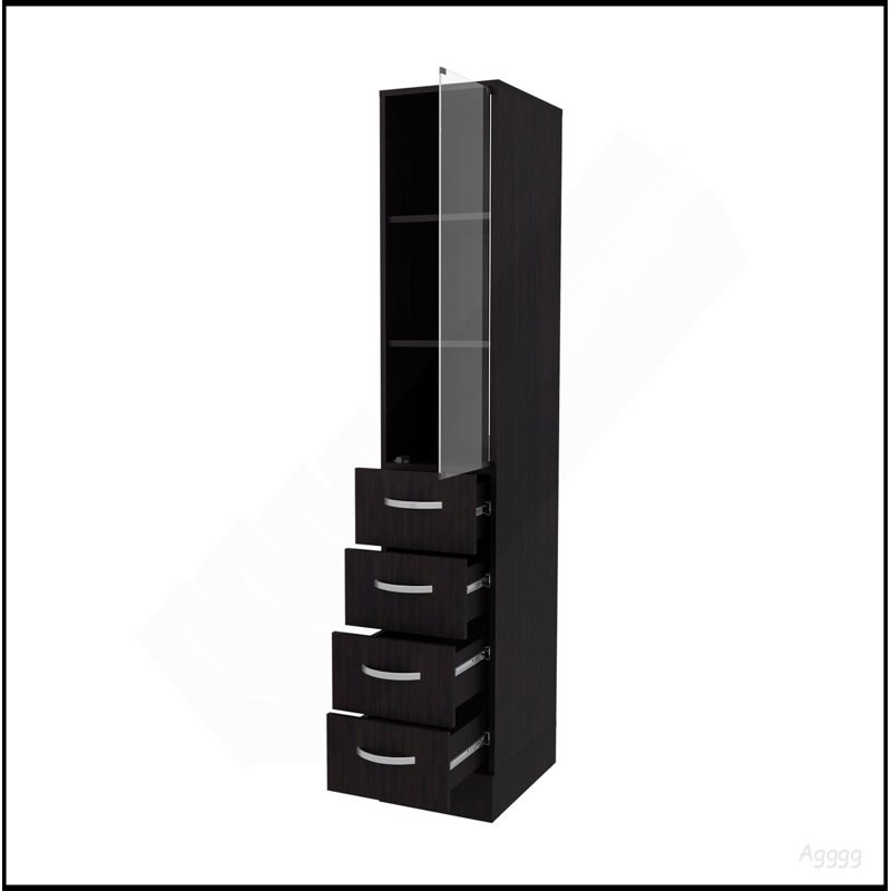 Armoire à linge à 4 tiroirs avec porte en verre Wengue