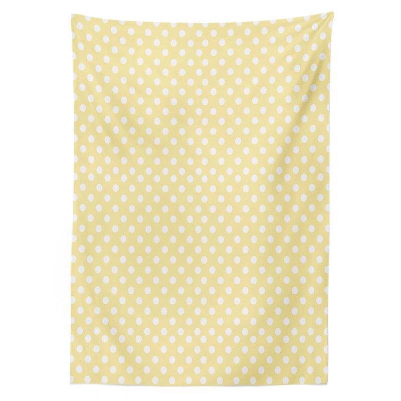 Polka Dots Tablecloth, Nostalgic Pastel Polka Dots In Never Ending Path Vintage Old-Fashion Artwork, Rectangular Table Cover For Dining Room Kitchen Decor, 52" X 70", Yellow White