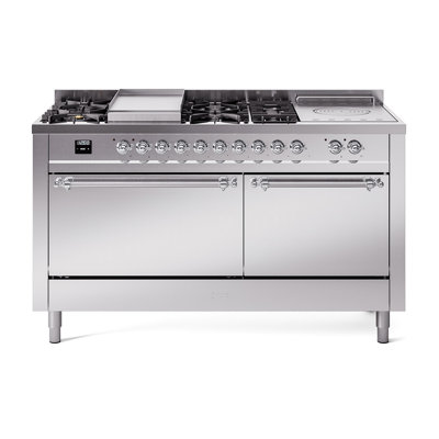 ILVE Nostalgie II, cuisinière à double combustible de 60 po, 7 brûleurs, plaque chauffante, surface de cuisson française