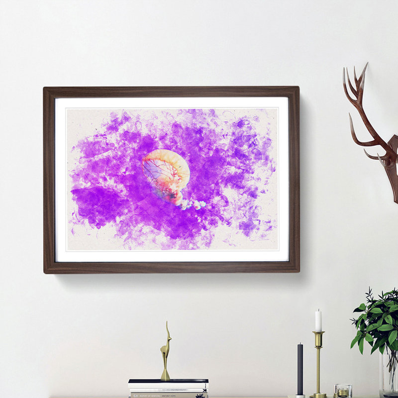 Jellyfish - Picture Frame Painting Print, Walnut Framed, 62cm H x 87cm W x 2cm D