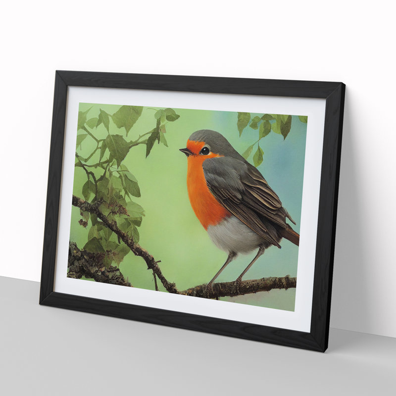 Magnetic Robin Bird - Framed Print, Black, 46cm H x 64cm W x 2cm D