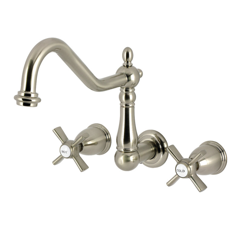 Kingston Brass Millennium Two-Handle 3-Hole Wall Mount Roman Tub Faucet, Brushed Nickel