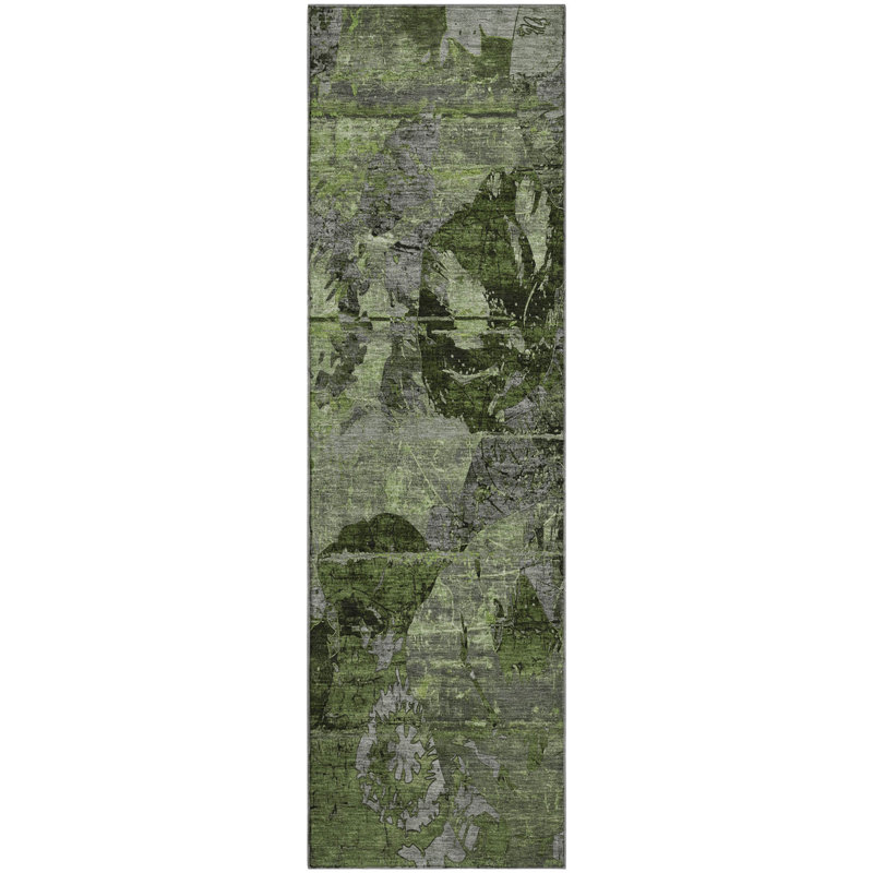 Premium Machine Washable Cerrito AMF555 Green Rug, Runner 2'3" x 7'6"