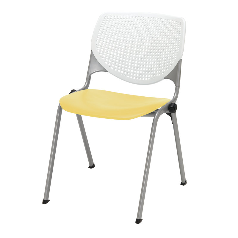 Chaise empilable en poly sans accoudoirs Kool, Sans roulettes, Blanc / jaune
