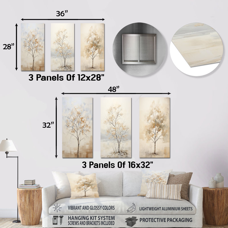 Minimalisme, érable beige, arbre, mélodie, H 32 po x l 48 po