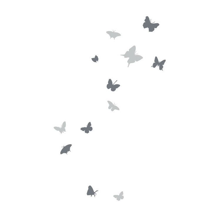 Décalcomanie murale papillons, H 91 po x l 55 po x P 0,01 po, Gris/gris pâle