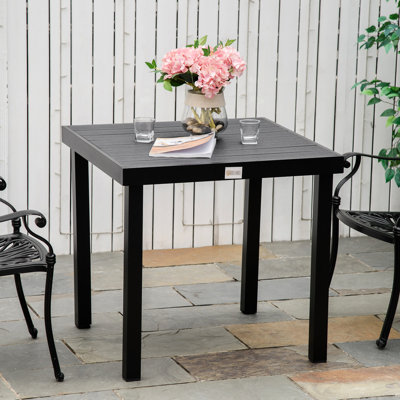 Table de salle à manger carrée pour l'extérieur - 4 personnes, noire, imperméable, pieds robustes en aluminium pour jardin carré, grain de bois imperméable, solide