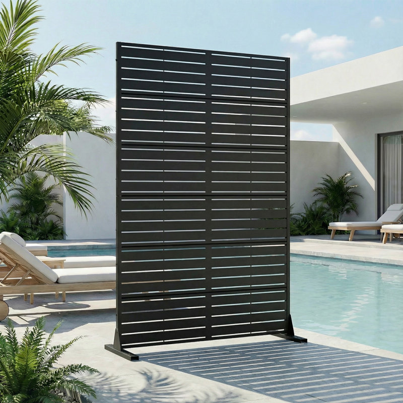 Moderne L 47 po x l 16 po x H 72 po en acier galvanisé noir intimité creusée galvanisée (1 paquet), Black
