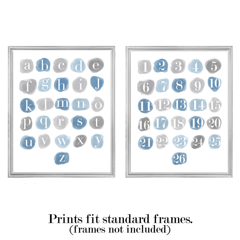 Décoration murale ABC 123, impressions sur papier, Bleu / gris, H 14 po x l 11 po x P 0,06 po