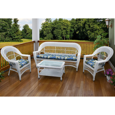 Camacho Outdoor Wicker Sofa Set of 4 with cushions