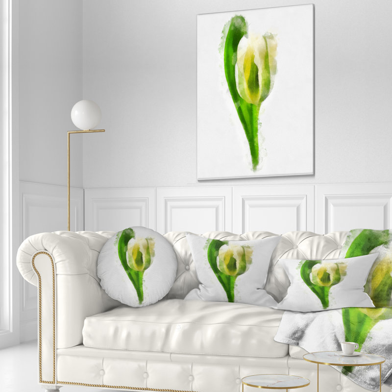 Tulipe blanche avec feuilles vertes - coussin à imprimé floral