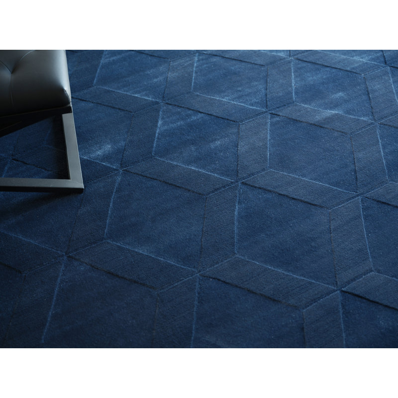 Brunello Modern Handmade Silky Nylon Navy Area Rug, Rectangle 8' x 10'