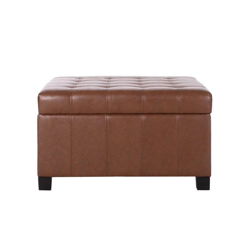 Spacious Faux Leather With Button Tufting For Storage - Brown Sophisticated