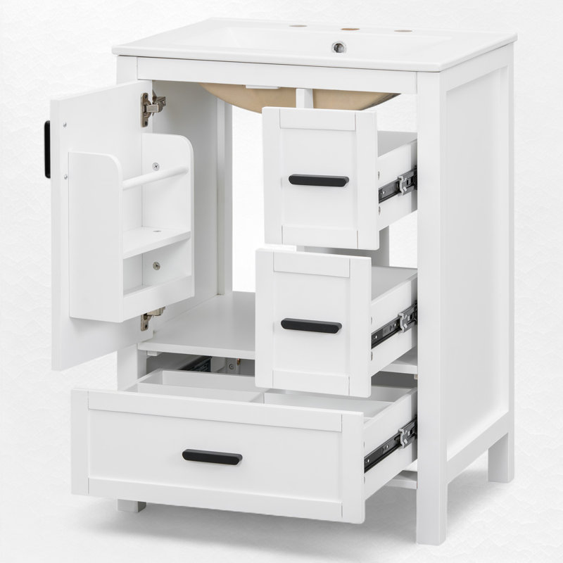 Meuble-lavabo simple 24 po avec plateau en céramique, Blanc