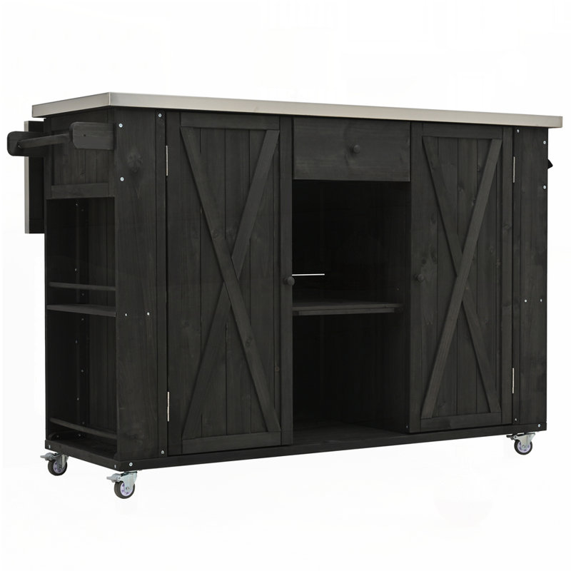 Îlot de cuisine extérieur avec plateau en acier inoxydable, Noir