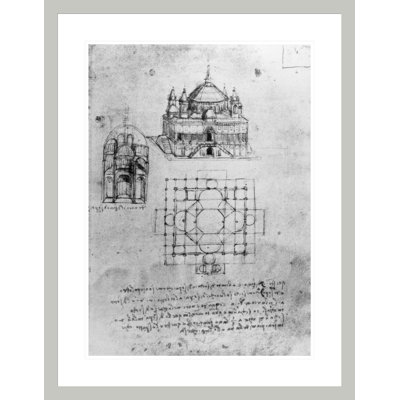Design for a church fol. 4r (pen &amp; ink on paper) by Leonardo da Vinci -Framed Giclee Print
