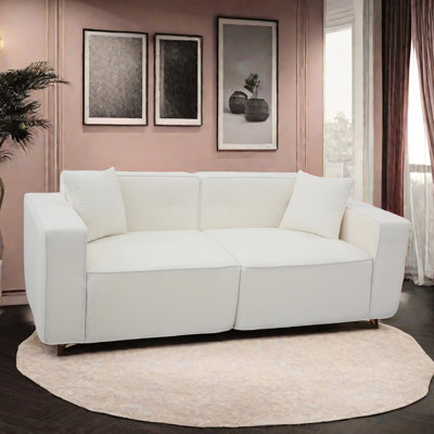 Lit en lin blanc exquis - 3 sièges, accoudoirs coussinés, rembourré, confortable pour le salon 3 Velours: espace de chargement et de rangement élégant, chambre à coucher, appartement