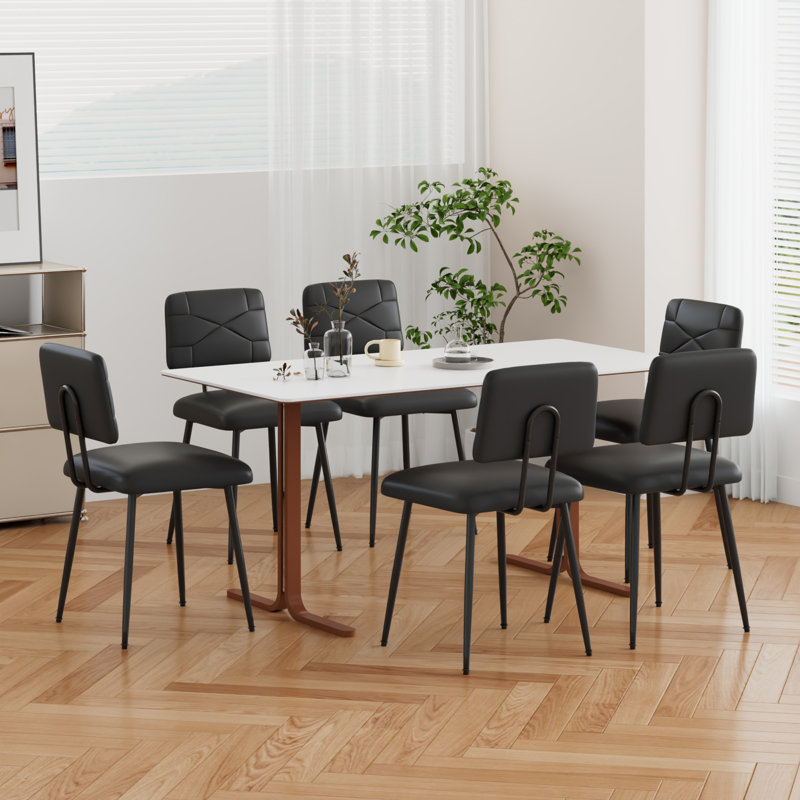 Modern Upholstered Dining Chairs Set Of 6, PU Leather Kitchen Chairs With Padded Seat & Backrest, Mid-Century Modern Armless Side Chairs With Metal Legs, Accent Dining Room Chairs For Kitchen, Living Room, Apartment