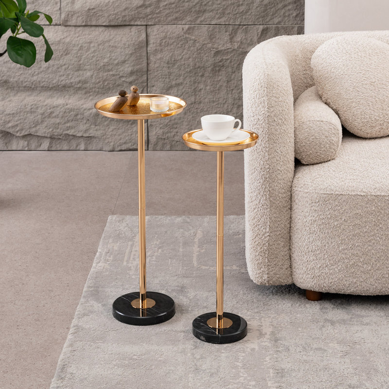 2 Pcs Adjustable Side Table Small Tea Round Side Table Marble Decorative Pedestal End Table