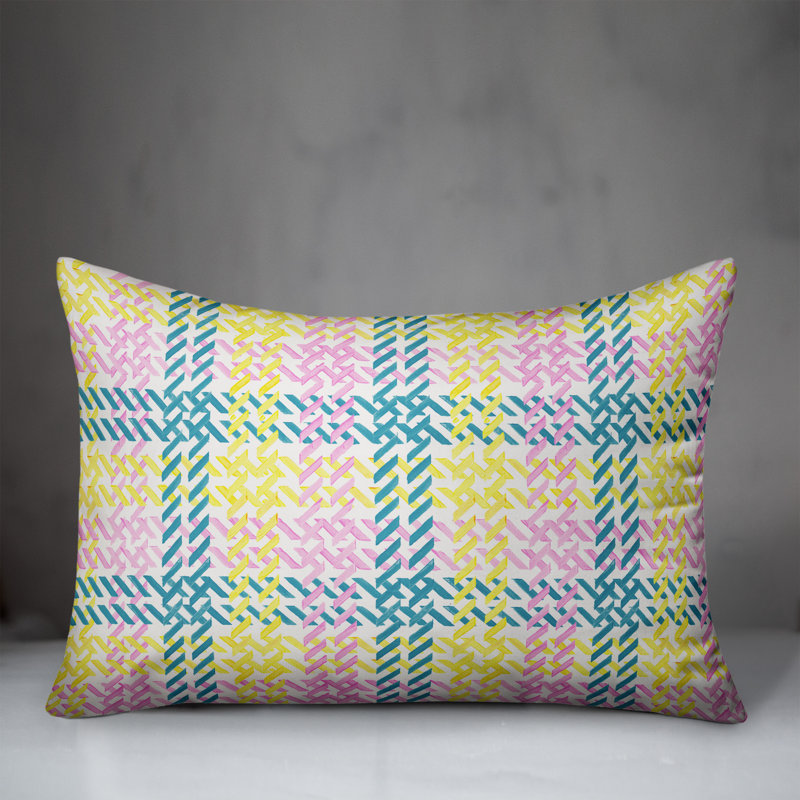  Coussin décoratif en polyester écossais intérieur / extérieur, Jaune, H 18 po x l 25 po