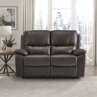 Manon 57.5'' Traditional Faux Leather Double Reclining Loveseat with Effortless Manual Recline, High-Density Foam over Pocket Coils